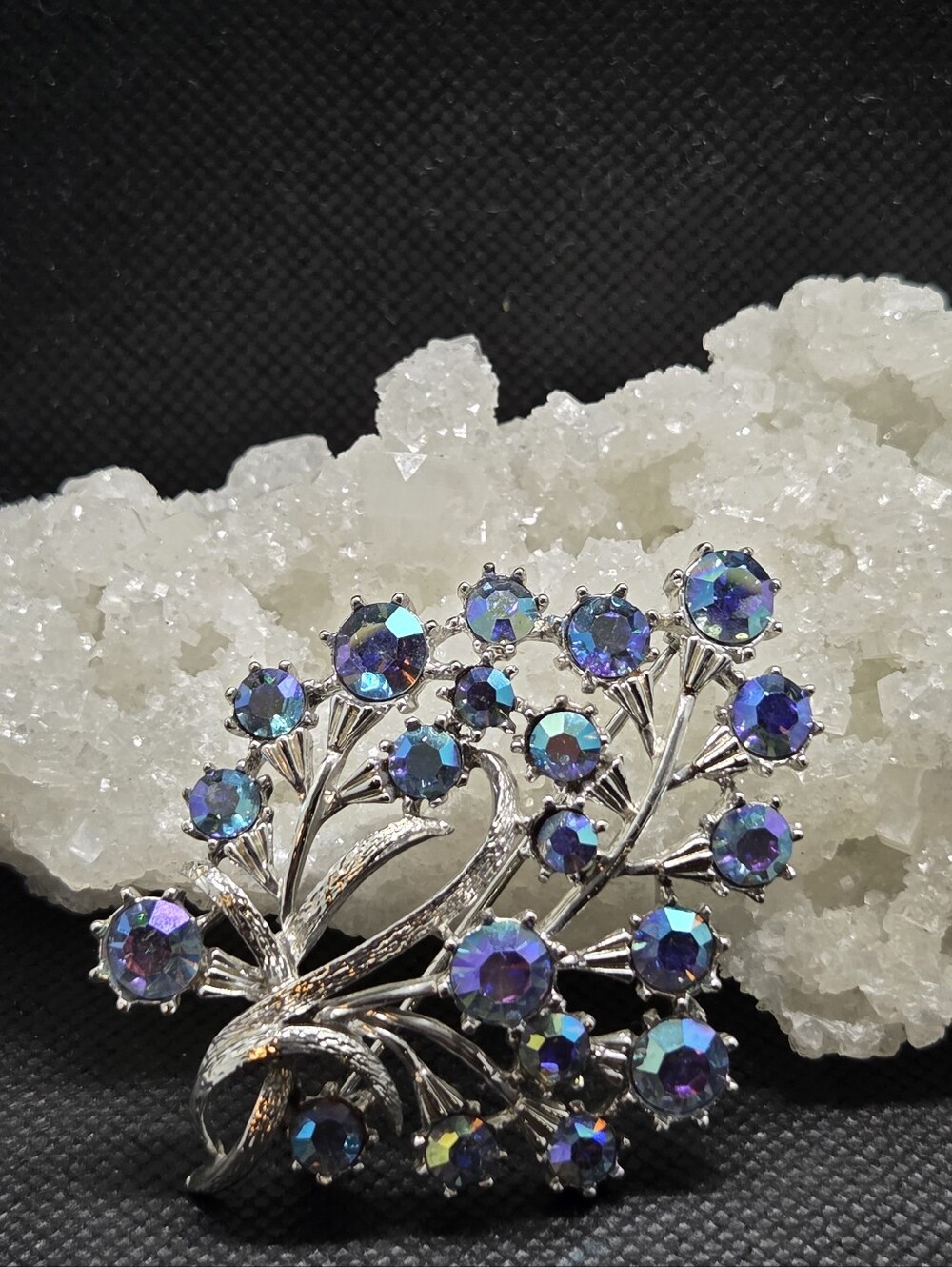 Coro Blue Aurora Borealis Crystal Floral Brooch